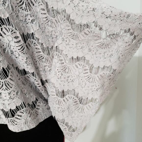 Lace Stitch Embroidered Crop Gray Poncho Boxy Floral Beachy Coastal - Picture 12 of 12